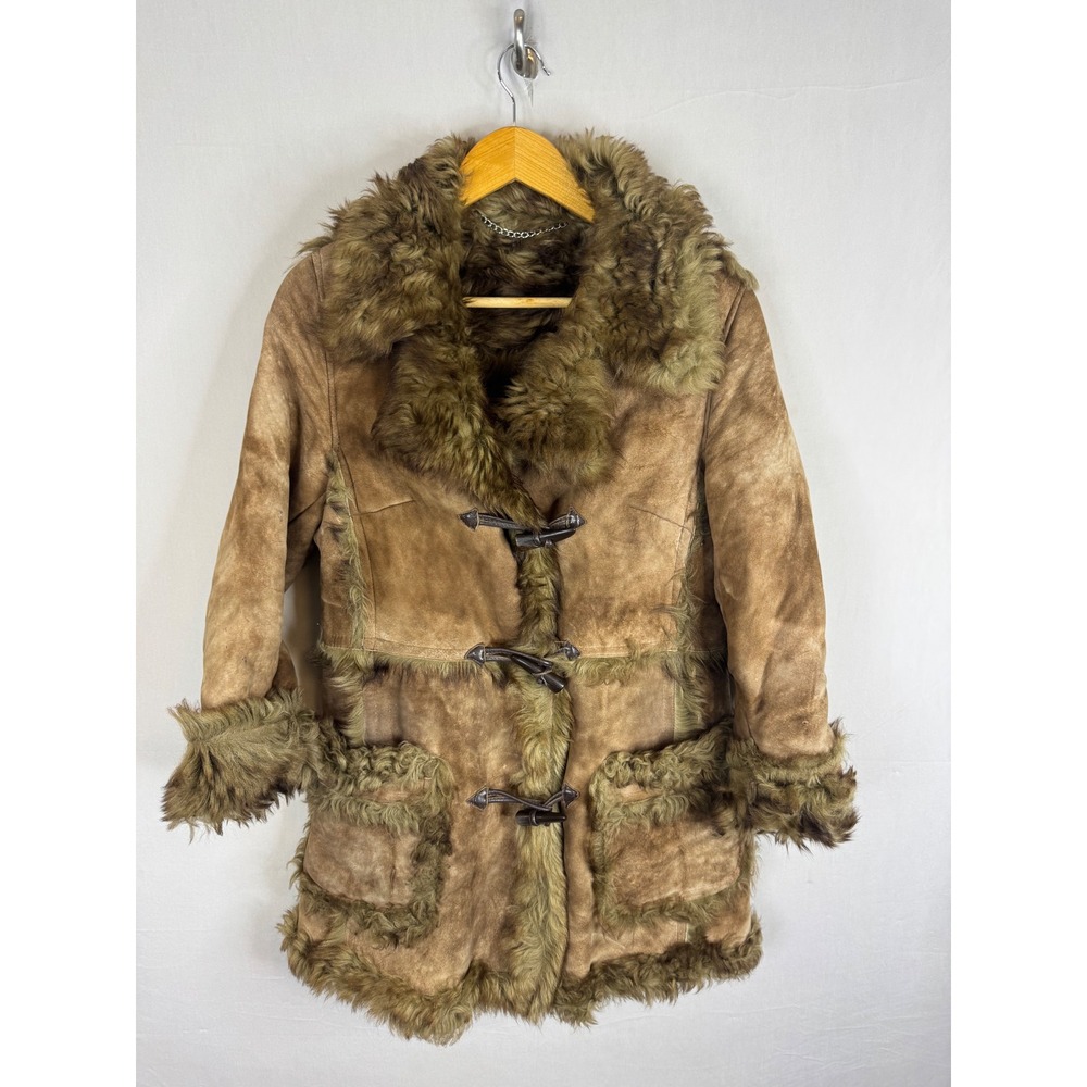 Jeno de Paris Vintage Suede Shearling Faux Fur Coat Tan Brown Penny Lane 10